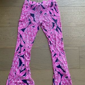 Lilly Pulitzer Pink/Navy Floral Pants Girls Flared Size L (8-10)